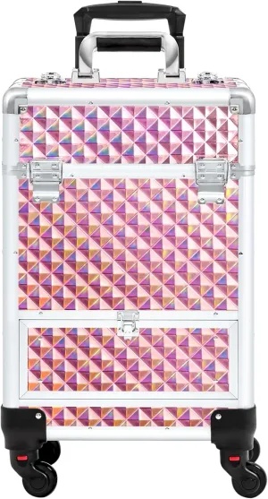 Topeakmart Professional Large Makeup Case Artist Rolling Professional Cosmetic Organizer Trolley Portable Travel Makeup Train Case Big