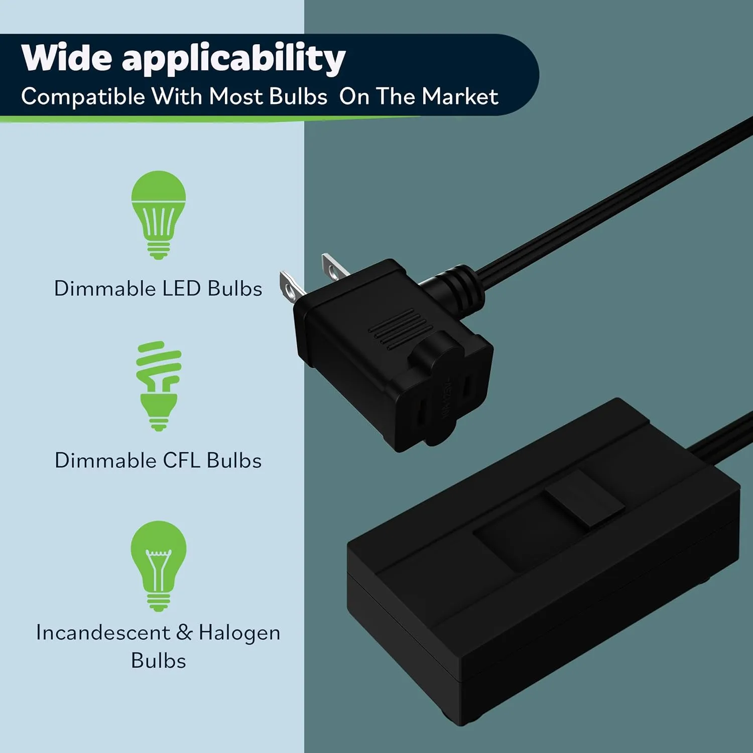 TOPGREENER Table-Top Plug in Dimmer for Table or Floor Lamps, Slide Control, Works with 360 Watt Incandescent/Halogen and 150 Watt Dimmable CFL/LED, Off at Lowest dim, 6ft Cord, TGTTDL300-BK, Black