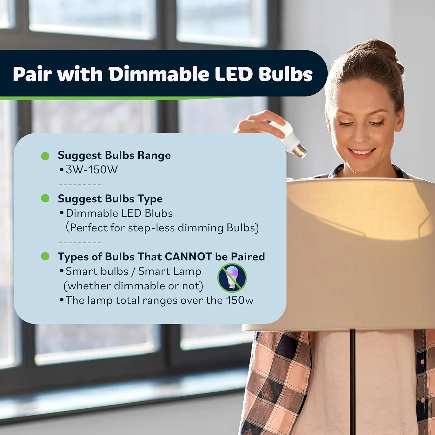 TOPGREENER Table-Top Plug in Dimmer for Table or Floor Lamps, Slide Control, Works with 360 Watt Incandescent/Halogen and 150 Watt Dimmable CFL/LED, Off at Lowest dim, 6ft Cord, TGTTDL300-BK, Black