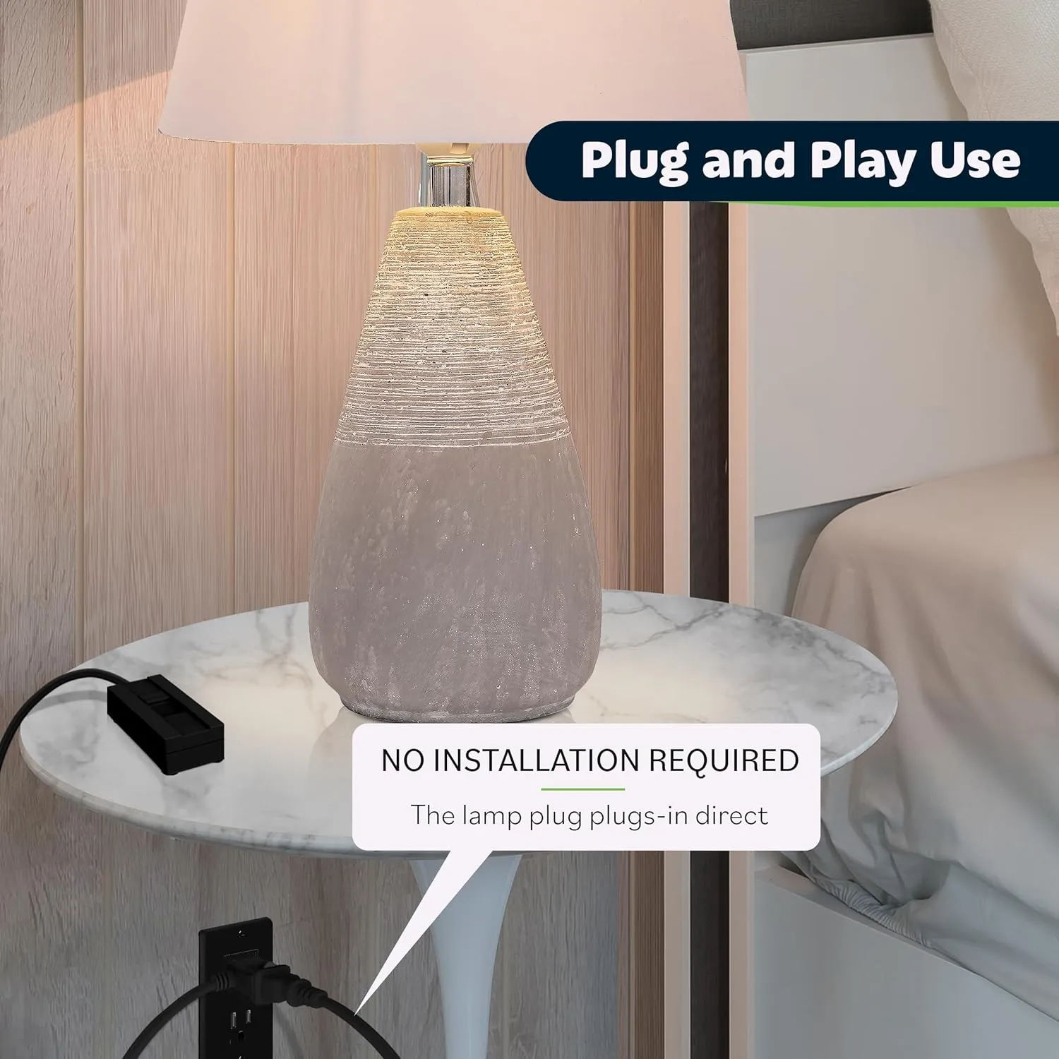 TOPGREENER Table-Top Plug in Dimmer for Table or Floor Lamps, Slide Control, Works with 360 Watt Incandescent/Halogen and 150 Watt Dimmable CFL/LED, Off at Lowest dim, 6ft Cord, TGTTDL300-BK, Black