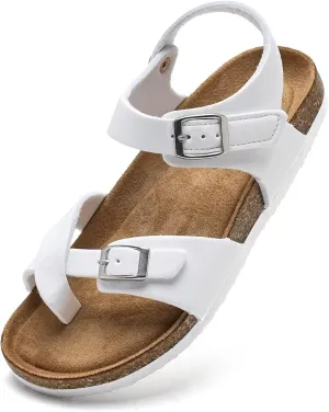 Torotto Girls Boys Sandals with Cork Footbed Adjustable Buckle Summer Slides Flip Flops Open Toes Flat for Kids Toddler