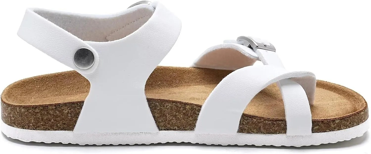 Torotto Girls Boys Sandals with Cork Footbed Adjustable Buckle Summer Slides Flip Flops Open Toes Flat for Kids Toddler