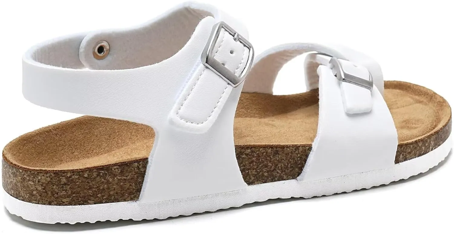 Torotto Girls Boys Sandals with Cork Footbed Adjustable Buckle Summer Slides Flip Flops Open Toes Flat for Kids Toddler