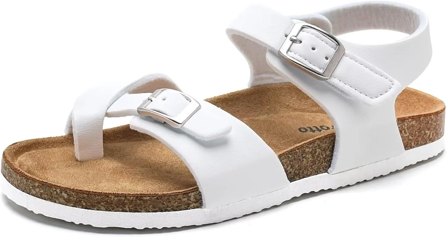 Torotto Girls Boys Sandals with Cork Footbed Adjustable Buckle Summer Slides Flip Flops Open Toes Flat for Kids Toddler
