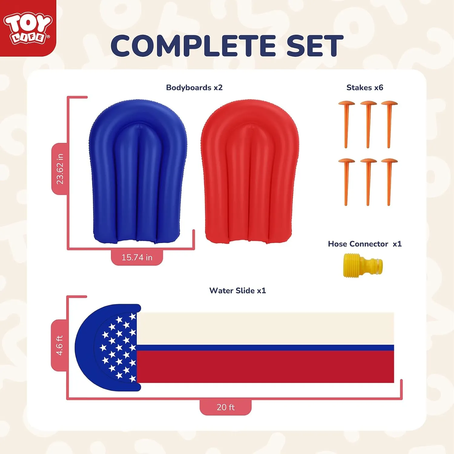 TOY Life Giant American Flag Water Slides for Kids 20FT Waterslide Backyards Lawn with 2 Bodyboards 2 Lane Slip Splash and Slide Summer Toys with Built-in Sprinkler for Backyard Outdoor Water Toys Fun