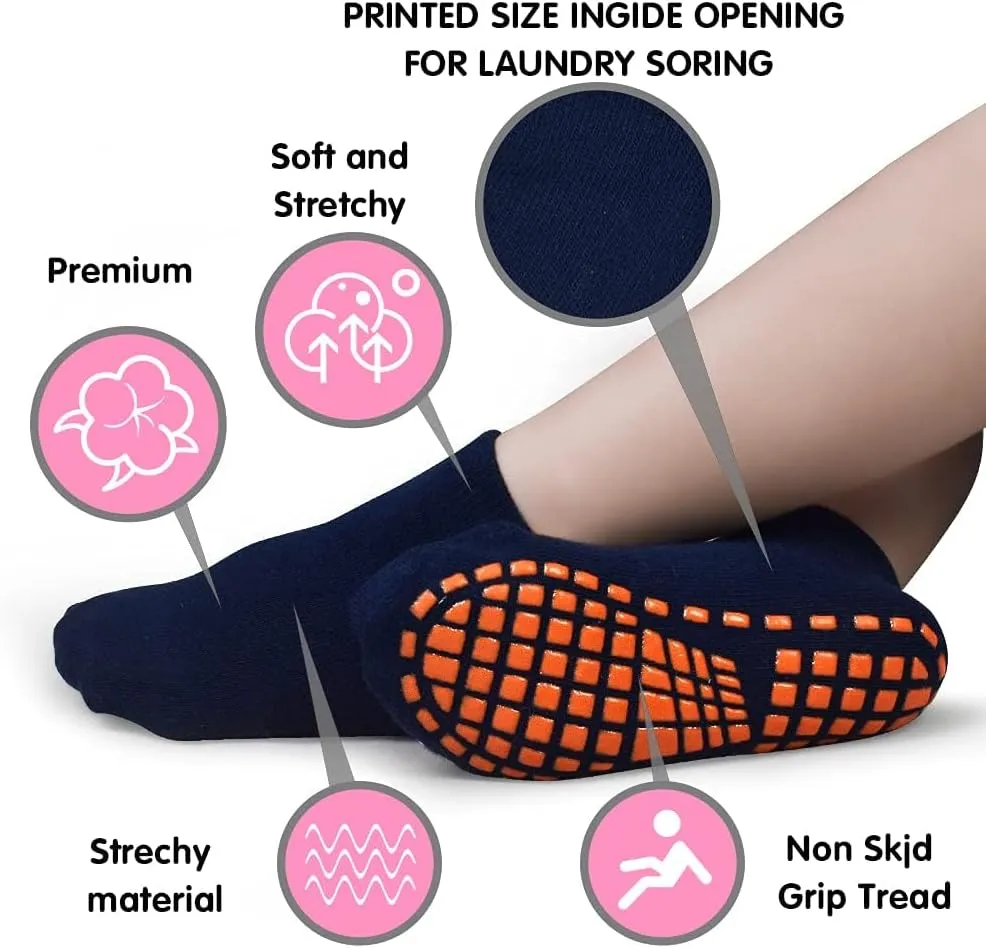 Tphon Non Slip Kids Trampoline Socks with Grippers for Toddler Children - Anti Skid Grip Socks for Boys & Girls
