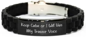 Trainer Voice Funny Glide lock Clasp Black Stainless Steel Silicone Adjustable Gift for Wife Trainer Style Jewelry Christmas Memorable Presents from Husband to Wife