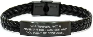 Trainer's Unique Gift Idea, Funny Quote, Interlaced Leather Bracelet for Men from Dad, Father's Day Unique Gifts