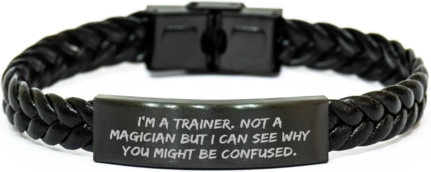 Trainer's Unique Gift Idea, Funny Quote, Interlaced Leather Bracelet for Men from Dad, Father's Day Unique Gifts