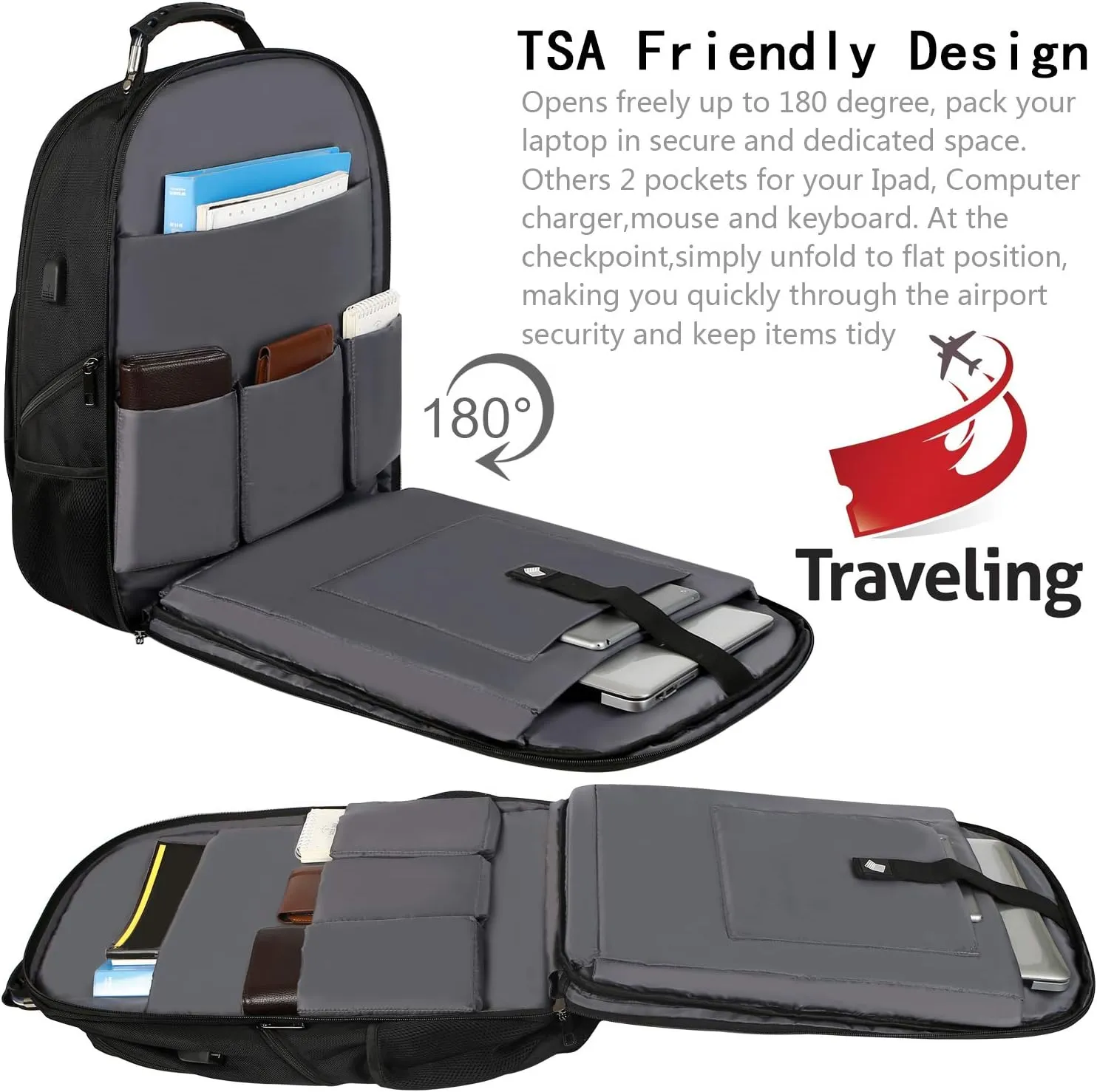 Travel Laptop Backpack,Extra Large 18.4'' Laptop Backpack,RFID Anti Theft,Back Chest Strap,TSA Friendly Men,Women Backpack USB Charging Port,Water Resistant College School Computer Bookbag Rugby Bag