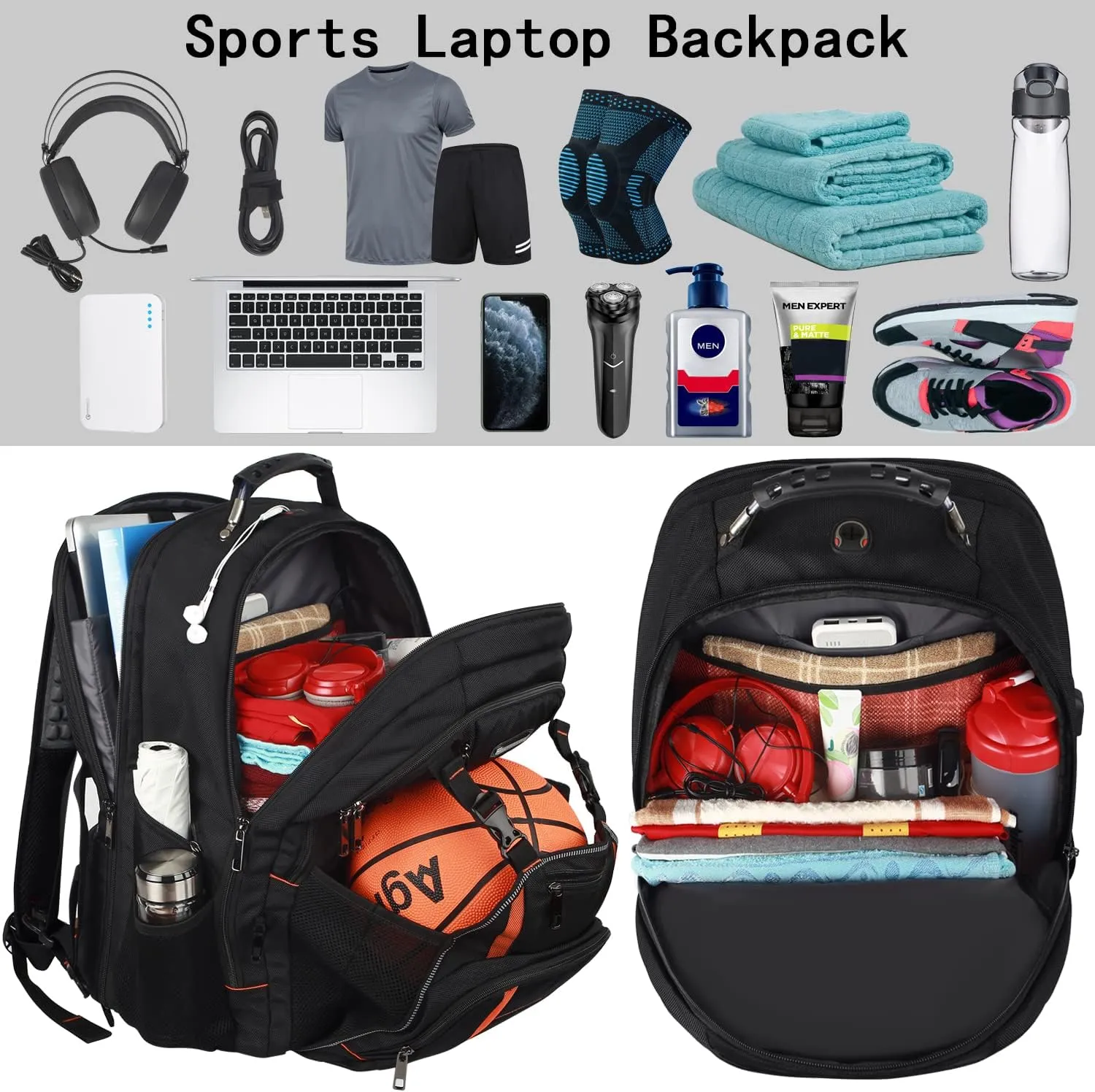 Travel Laptop Backpack,Extra Large 18.4'' Laptop Backpack,RFID Anti Theft,Back Chest Strap,TSA Friendly Men,Women Backpack USB Charging Port,Water Resistant College School Computer Bookbag Rugby Bag