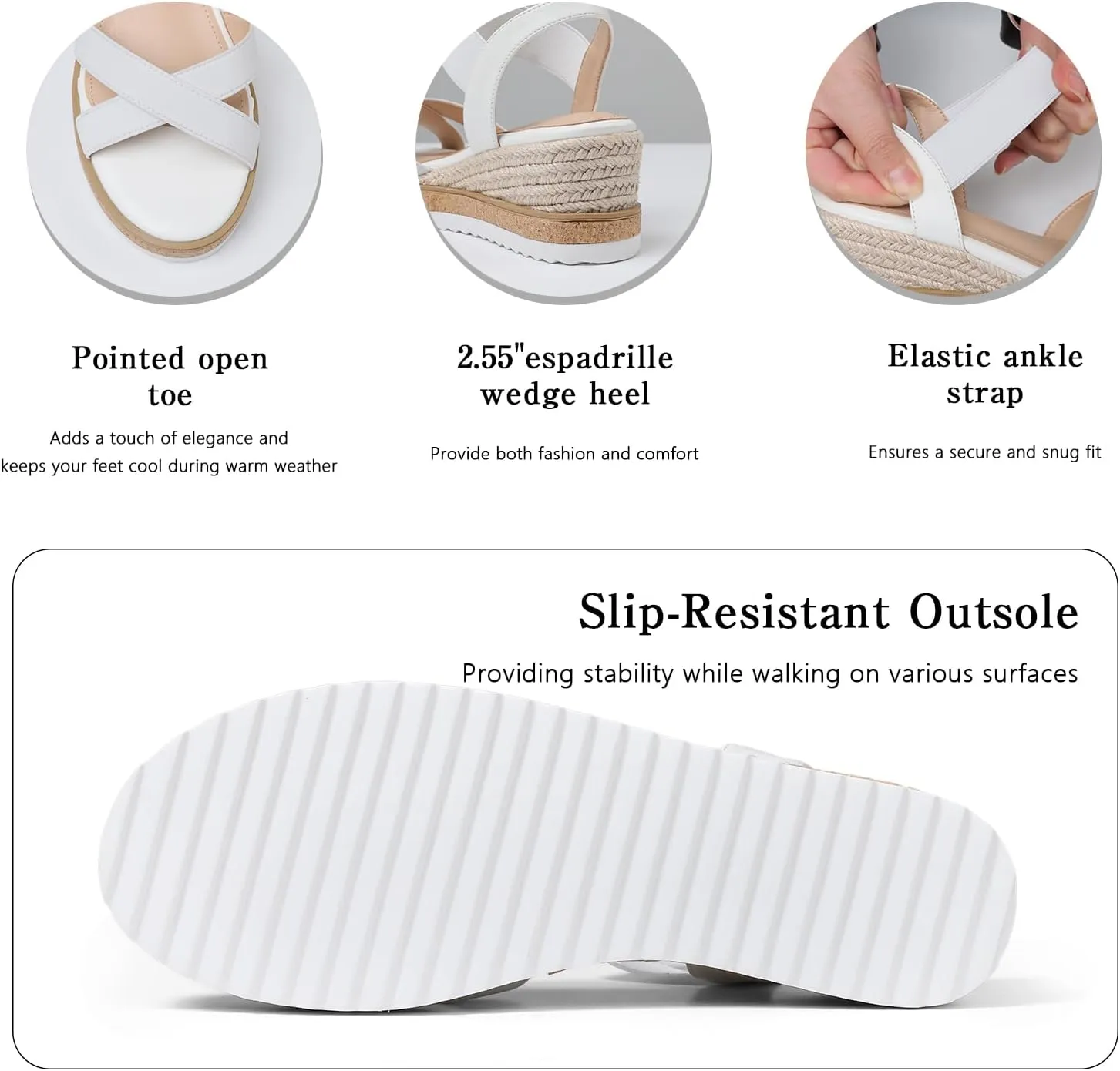 Tscoyuki Wedge Sandals for Women, Comfortable Slip On Open Toe Wedges Heels Dressy Elastic Ankle Strap Espadrilles Sandals