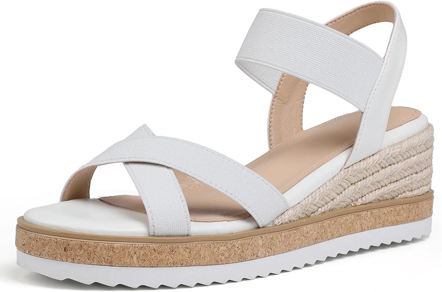Tscoyuki Wedge Sandals for Women, Comfortable Slip On Open Toe Wedges Heels Dressy Elastic Ankle Strap Espadrilles Sandals
