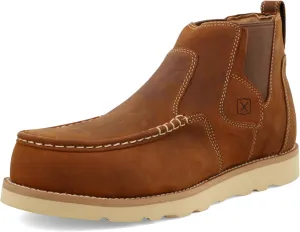 Twisted X Men's 4" Work Chelsea Wedge Sole Boot, Round Toe Nano Toe with CellSole, Oiled Saddle, 11 W