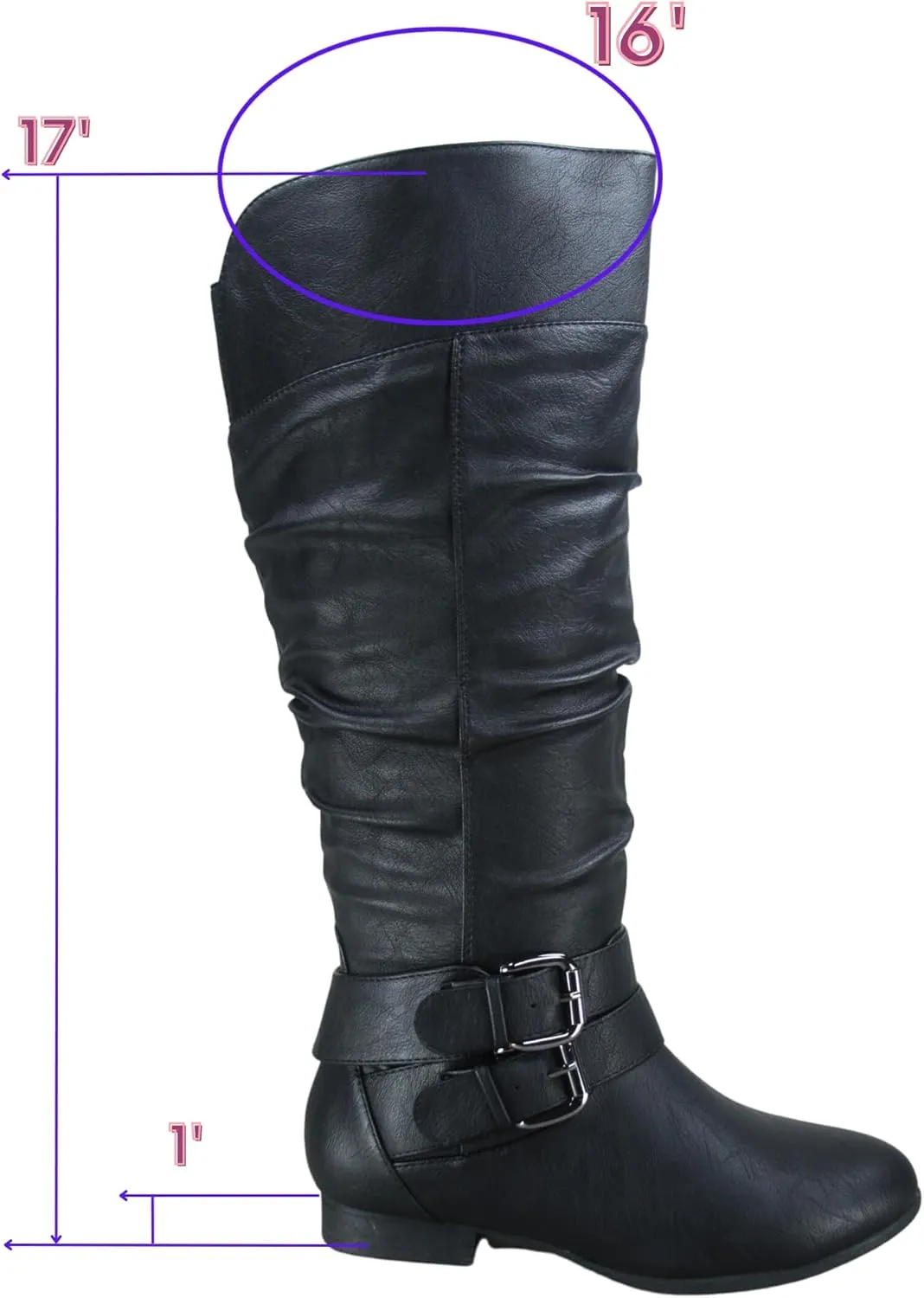 TZ Lily-20 Women's Knee High Riding Boots Low Flat Heel Winter Side Zip Buckles Boots Shoes