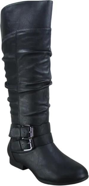 TZ Lily-20 Women's Knee High Riding Boots Low Flat Heel Winter Side Zip Buckles Boots Shoes