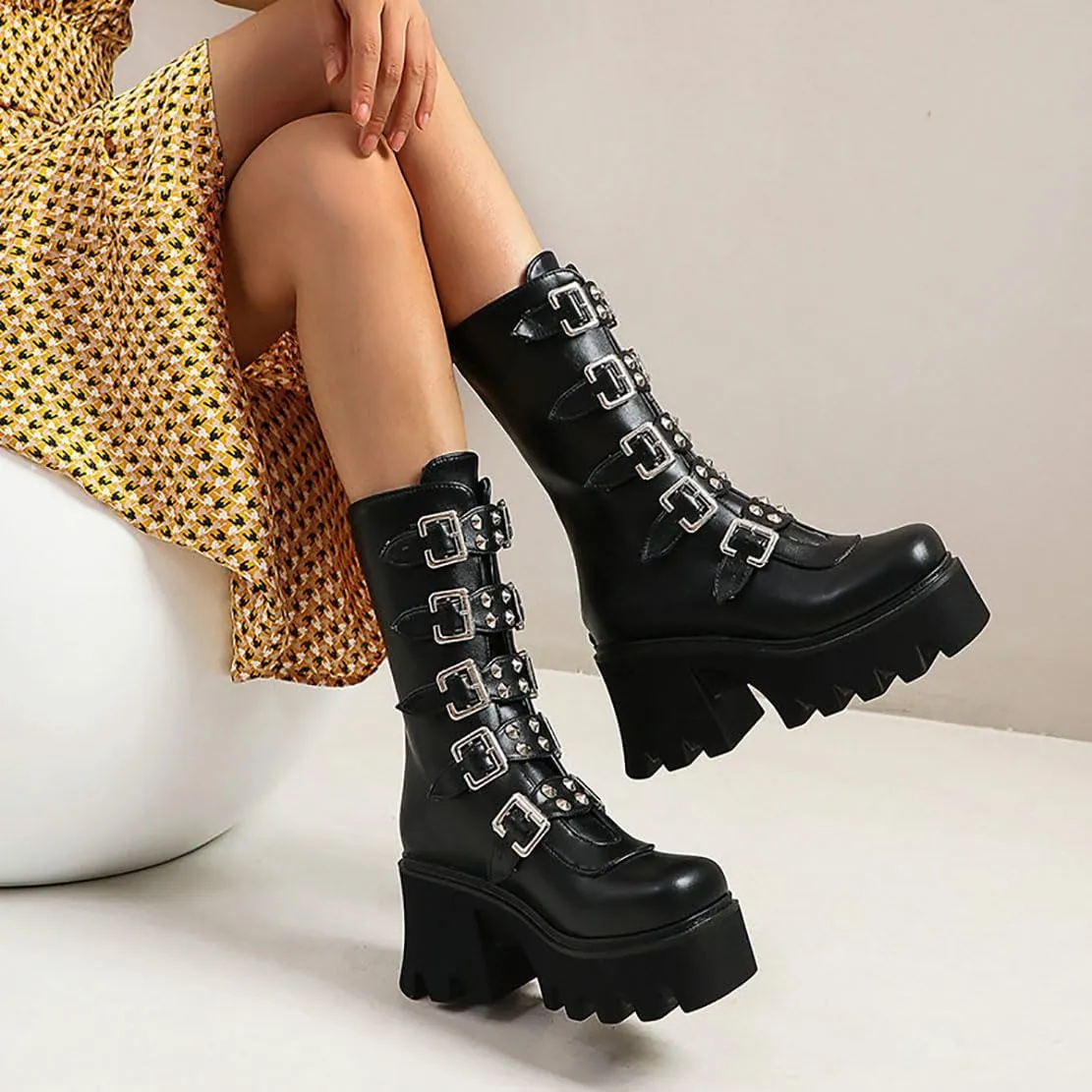 Ulalaza Women Mary Jane Dress Pumps Lolita Shoes Cute Platform Gothic Double Ankle Strap Round Toe Chunky Heel Uniform Pumps Shoes Perfect for School Party Business Work Dance Date Night Club