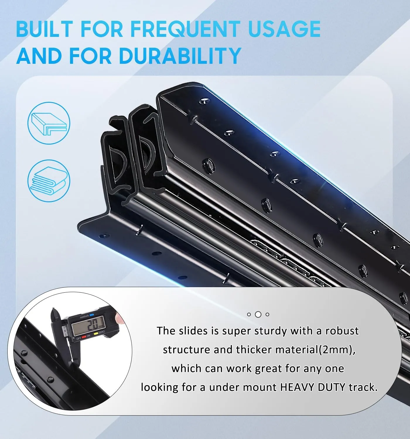 Undermount Heavy Duty Drawer Slides Rail Bottom Mounted Full Extension Hidden Drawer Runners Ball Bearing Glides Staircase Cupboard Cabinet Wardrobe 16 24 32 40 Inch (loads up to 260 lbs)1 Pair