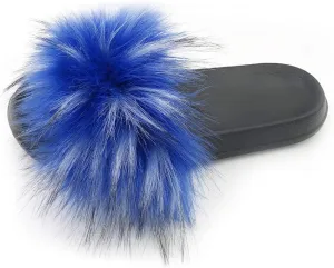 Unpafcxddyig Women's Fur Slide Slipper Open Toe Sandal with Soft Furry Faux Fox Fur House Outdoor Slippers