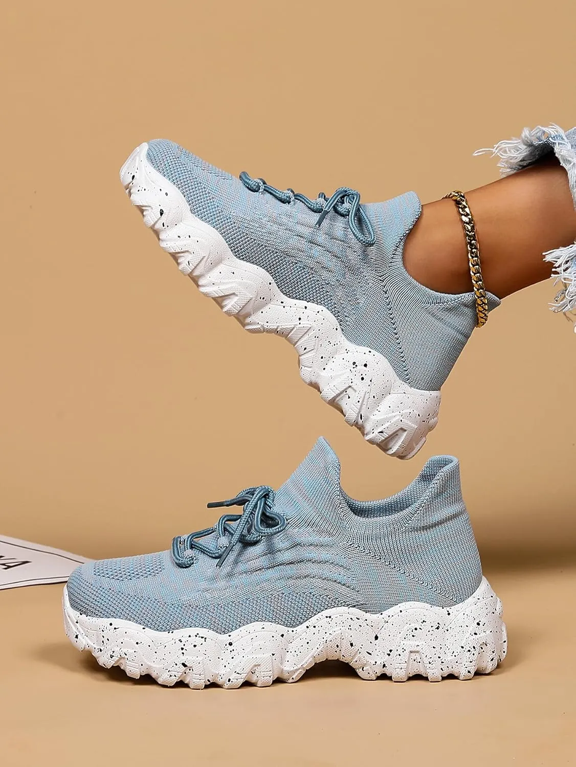 UOQAPRE Running Shoes Lightweight Sports Tennis Shoes Breathable Mesh Walking Sneakers Sock Casual Ladies Fashion Sneakers