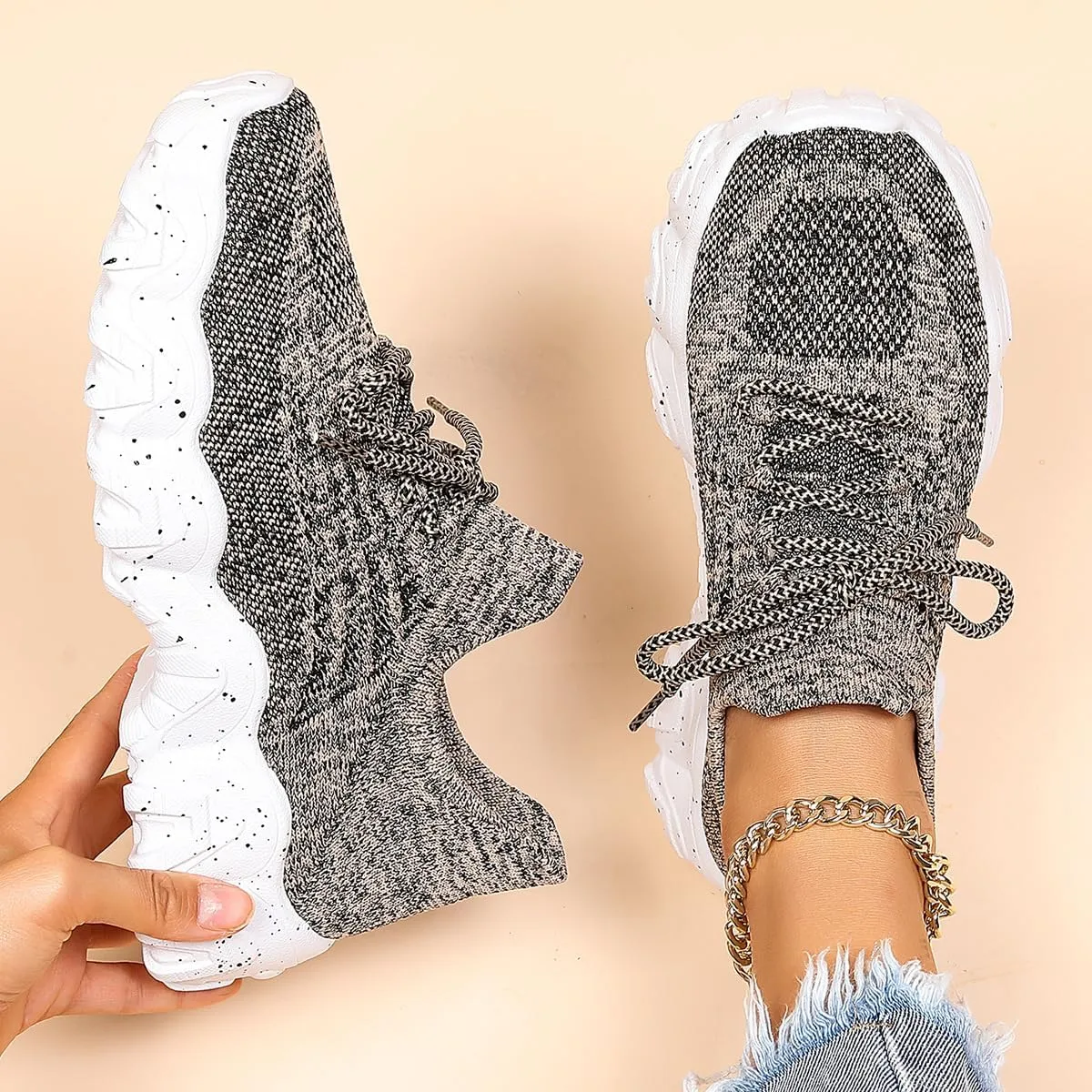 UOQAPRE Running Shoes Lightweight Sports Tennis Shoes Breathable Mesh Walking Sneakers Sock Casual Ladies Fashion Sneakers