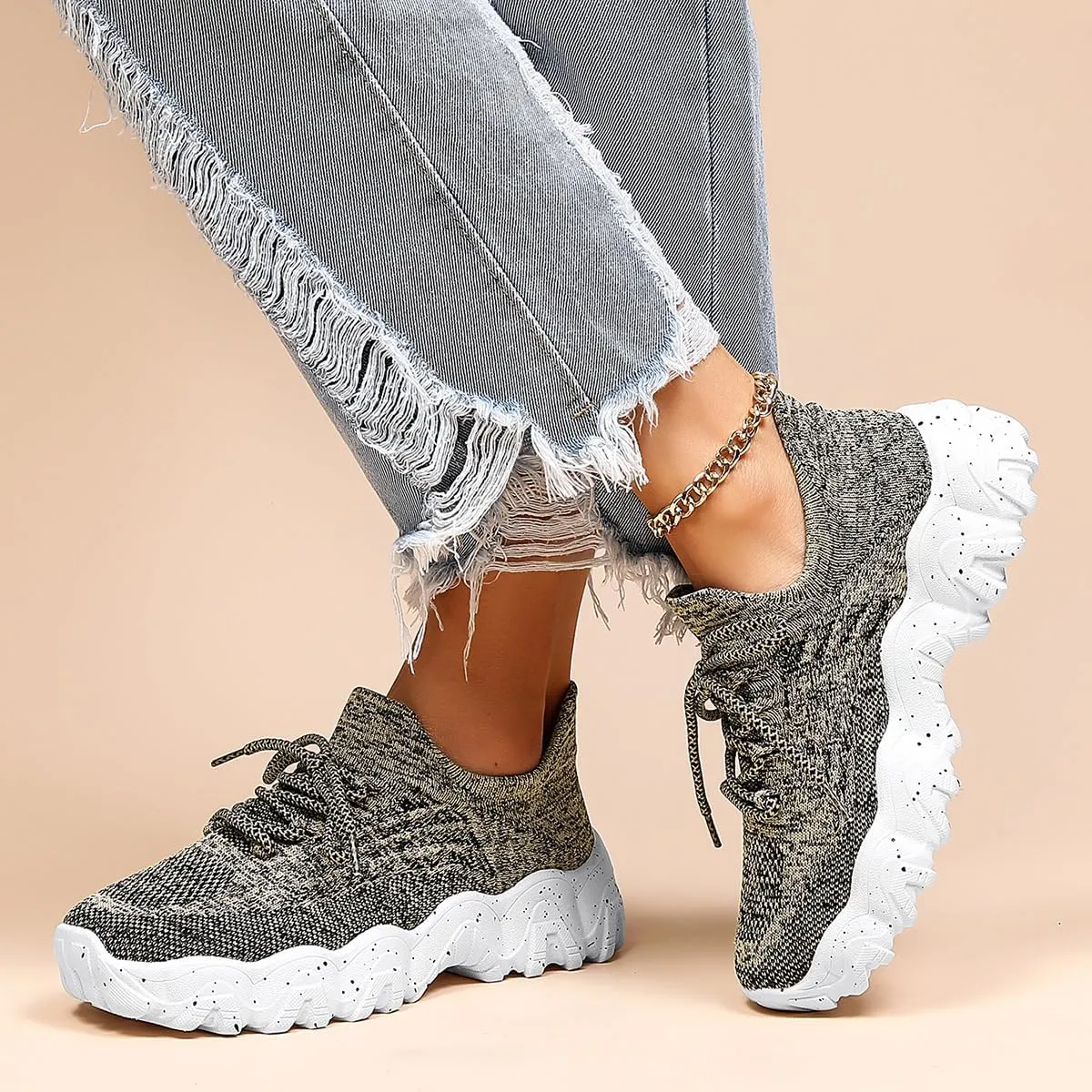 UOQAPRE Running Shoes Lightweight Sports Tennis Shoes Breathable Mesh Walking Sneakers Sock Casual Ladies Fashion Sneakers
