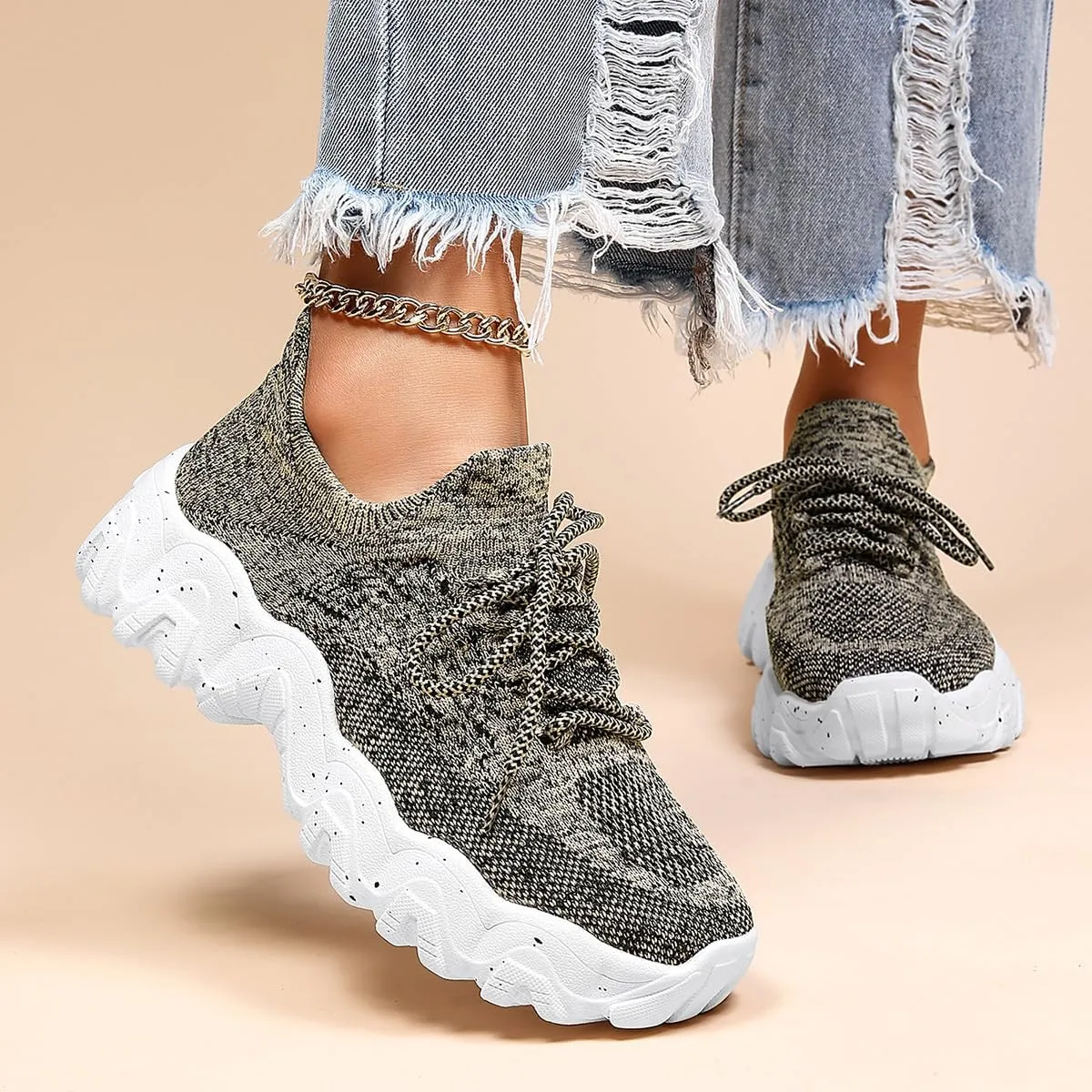 UOQAPRE Running Shoes Lightweight Sports Tennis Shoes Breathable Mesh Walking Sneakers Sock Casual Ladies Fashion Sneakers