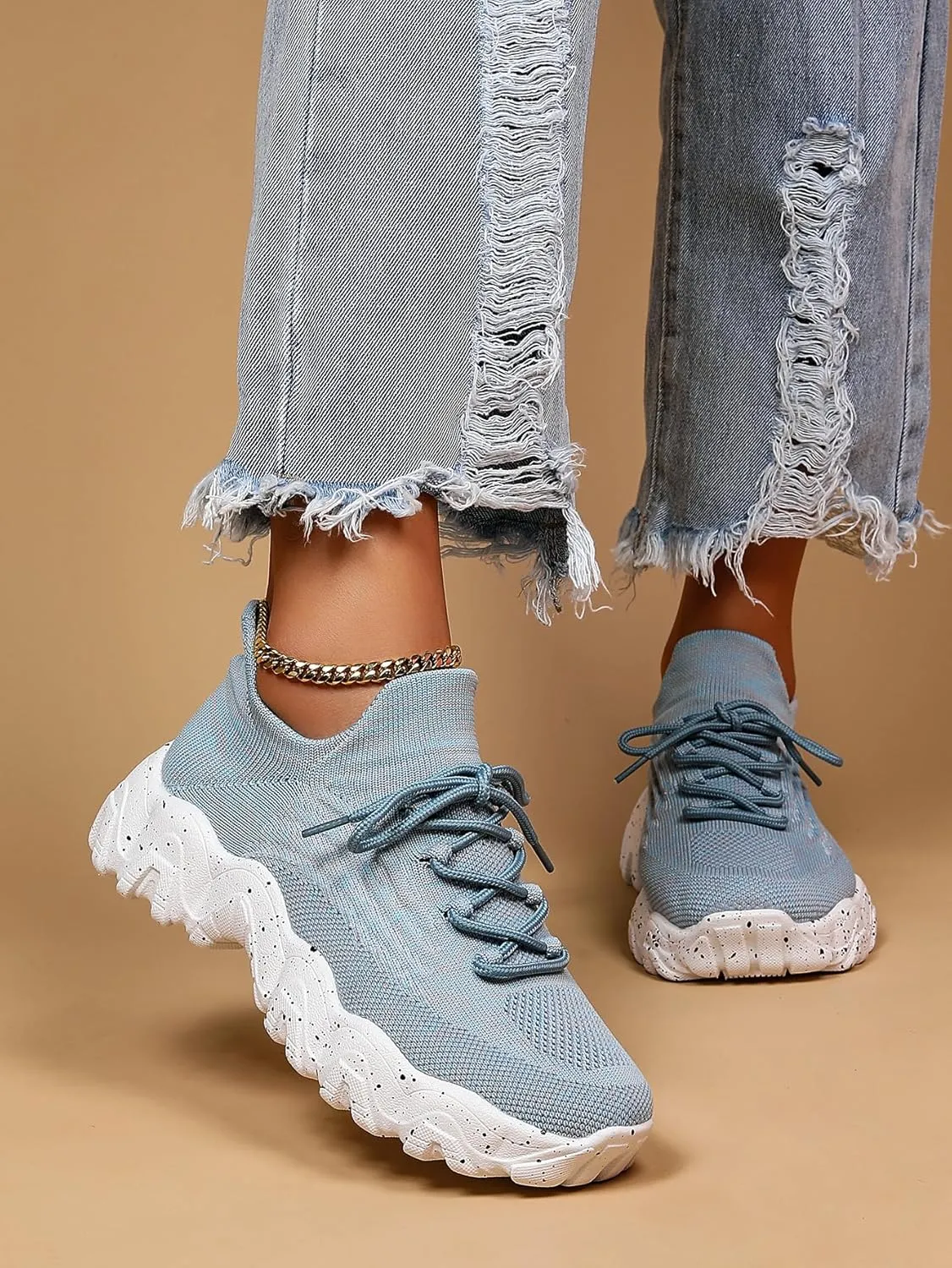 UOQAPRE Running Shoes Lightweight Sports Tennis Shoes Breathable Mesh Walking Sneakers Sock Casual Ladies Fashion Sneakers