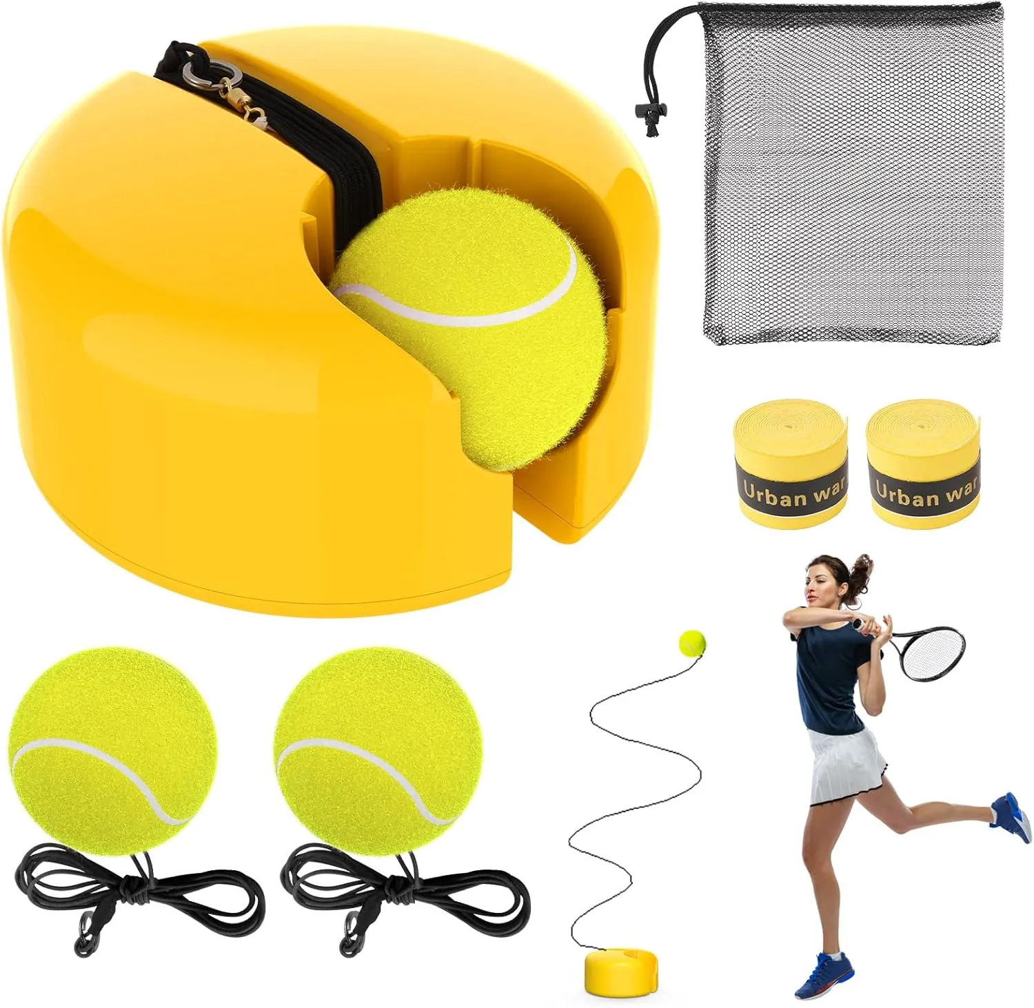 Upgraded Telescopic Tennis Trainer Rebounder Set,Solo Tennis Training Practice Equipment with 3 String Balls, Portable Tennis Trainer Rebound Ball Kit for Beginners Adults Kids Sport Exercise