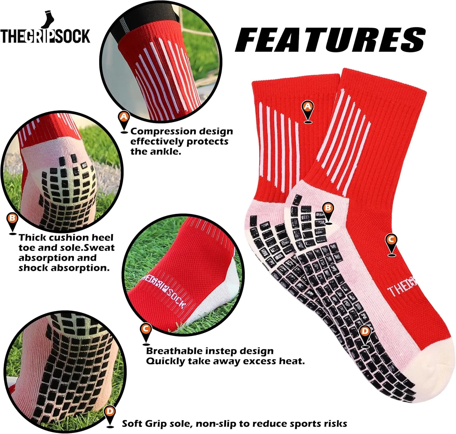 V2 Youth Anti Slip Soccer & Trampoline Socks 4 pk ages 4-10