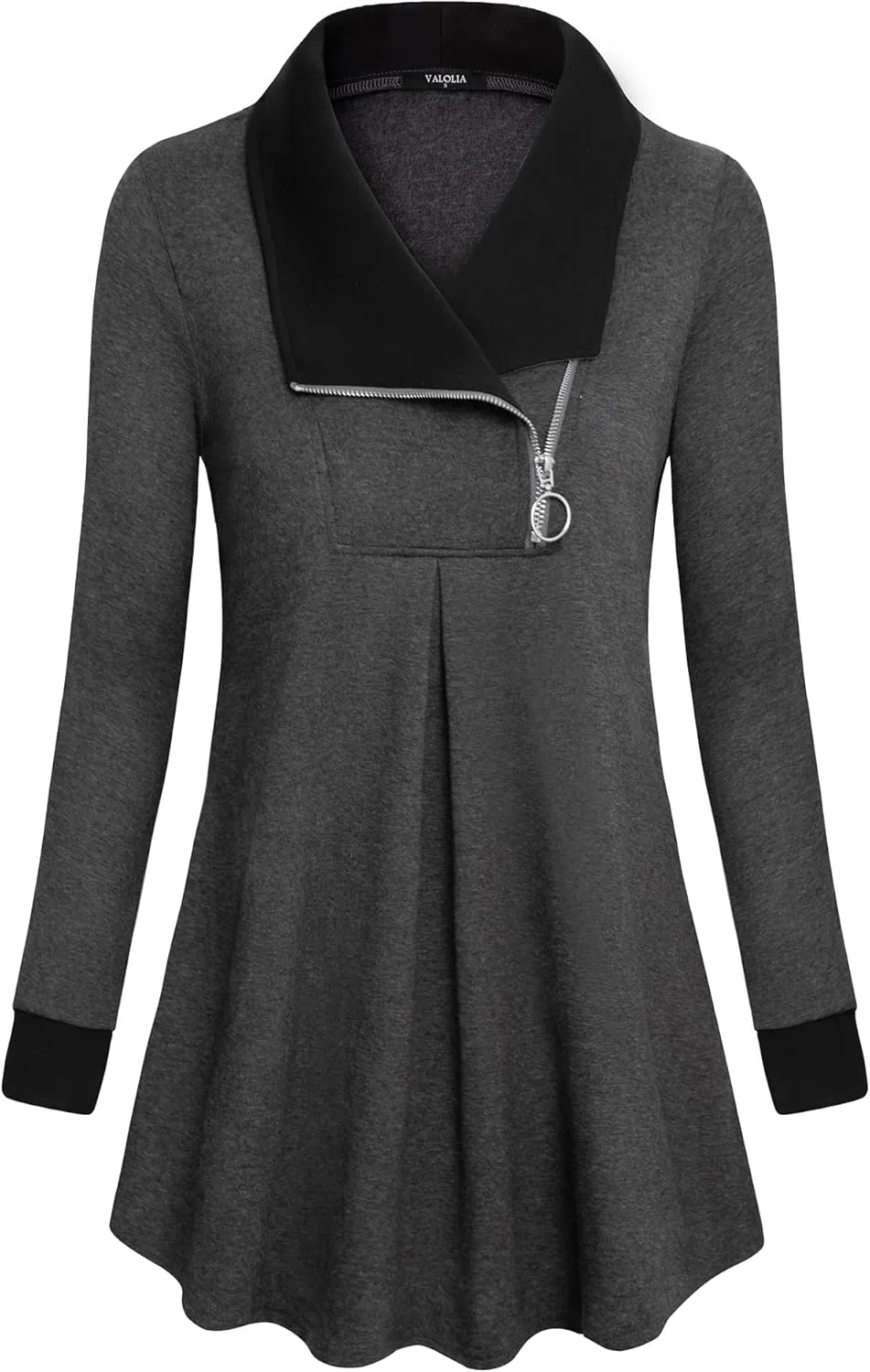 VALOLIA Women's Casual Swing Sweatshirt Long Sleeve Zipper Lapel Fashion Pullover Tunic