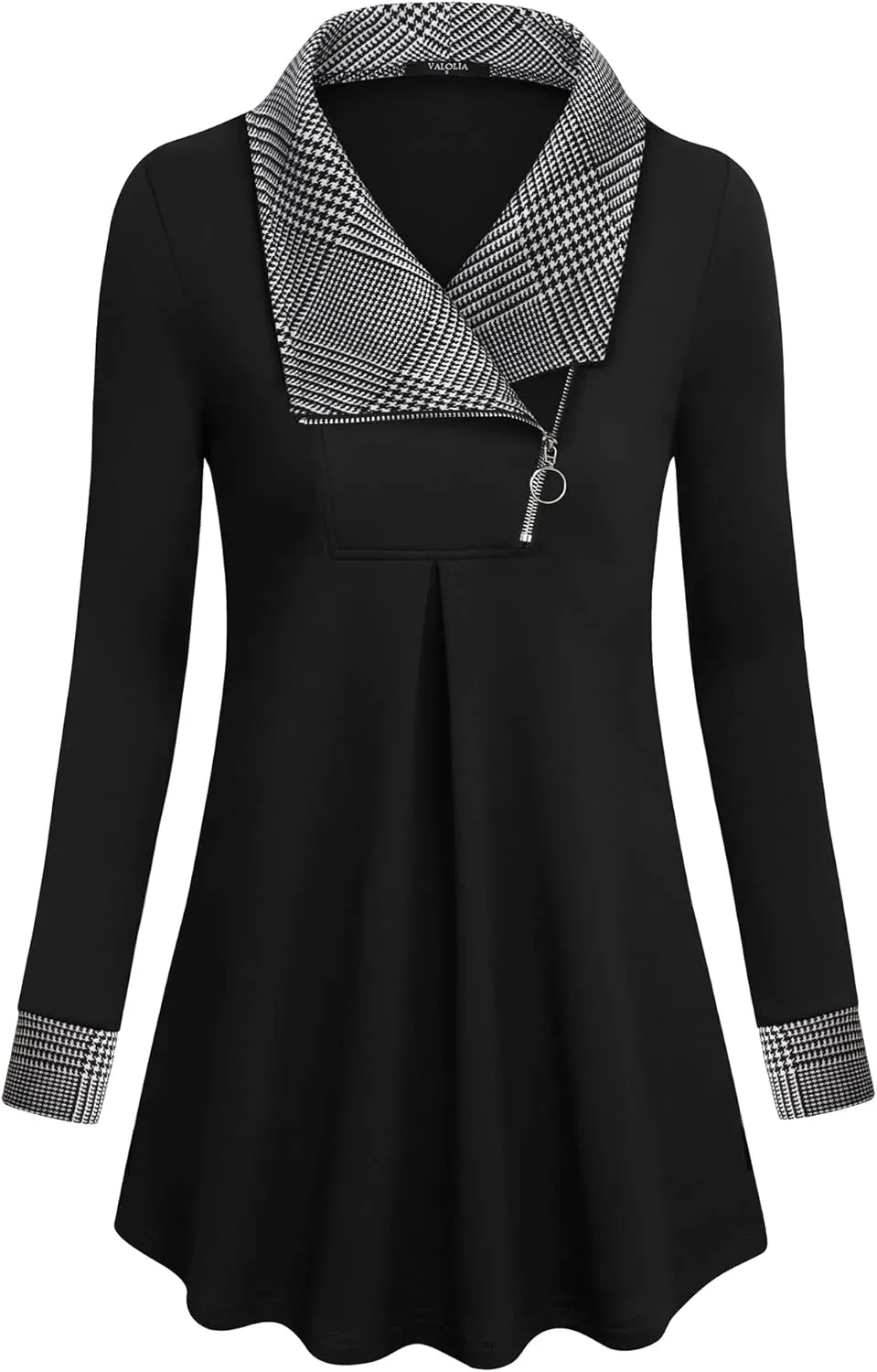 VALOLIA Women's Casual Swing Sweatshirt Long Sleeve Zipper Lapel Fashion Pullover Tunic