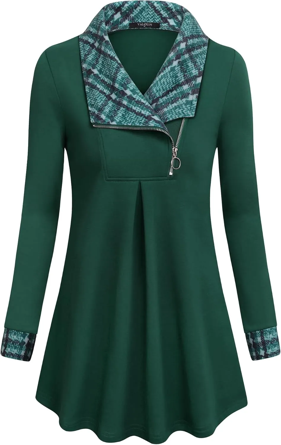 VALOLIA Women's Casual Swing Sweatshirt Long Sleeve Zipper Lapel Fashion Pullover Tunic