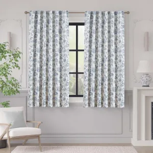 Vangao 100% Blackout Curtains for Bedroom 63 Inches Long, Floral Curtains for Living Room Printed Flower Blackout Drapes Rod Pocket Thermal Farmhouse Drapes Window Treatments, 2 Panels Blue and White