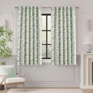 Vangao 100% Blackout Curtains for Bedroom 63 Inches Long, Floral Curtains for Living Room Printed Flower Blackout Drapes Rod Pocket Thermal Farmhouse Drapes Window Treatments, 2 Panels Green and White