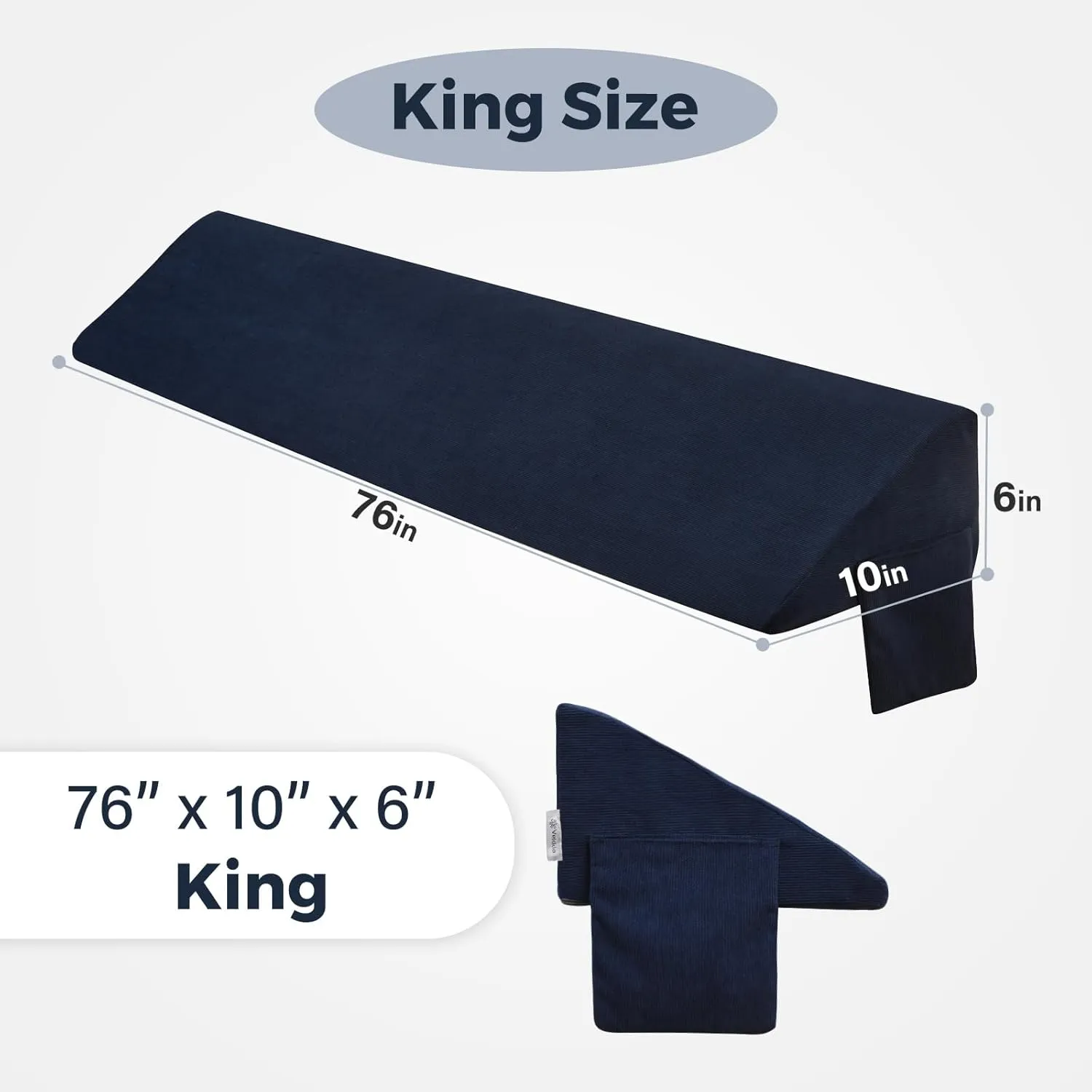 Vekkia King Bed Wedge Pillow for Headboard/Bed Mattress Gap Filler Wedge,Bed Gap Filler Close Gap (0-6"),Stop Pillow Falling Down-(Blue 76"x10"x6")