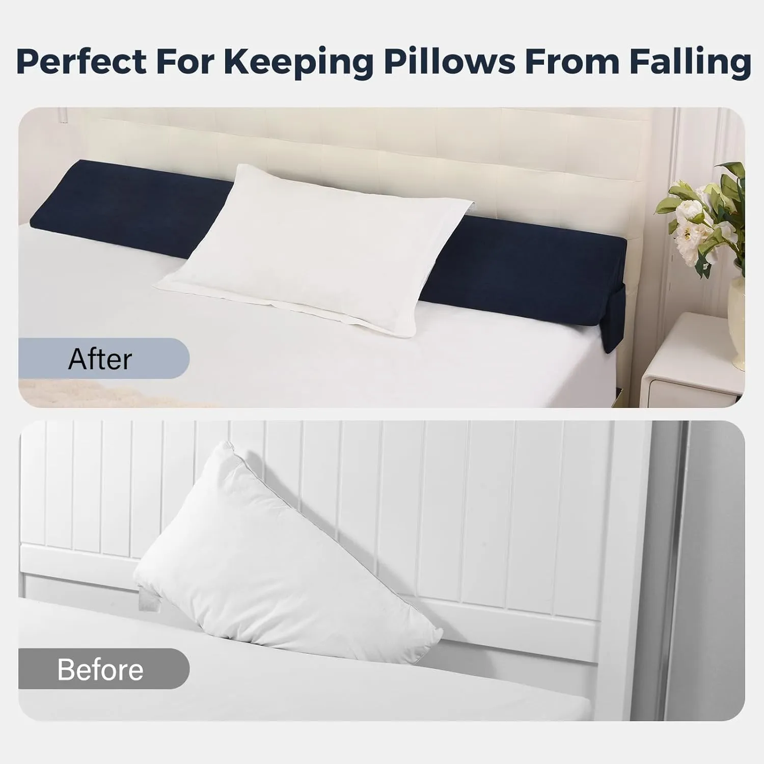 Vekkia King Bed Wedge Pillow for Headboard/Bed Mattress Gap Filler Wedge,Bed Gap Filler Close Gap (0-6"),Stop Pillow Falling Down-(Blue 76"x10"x6")