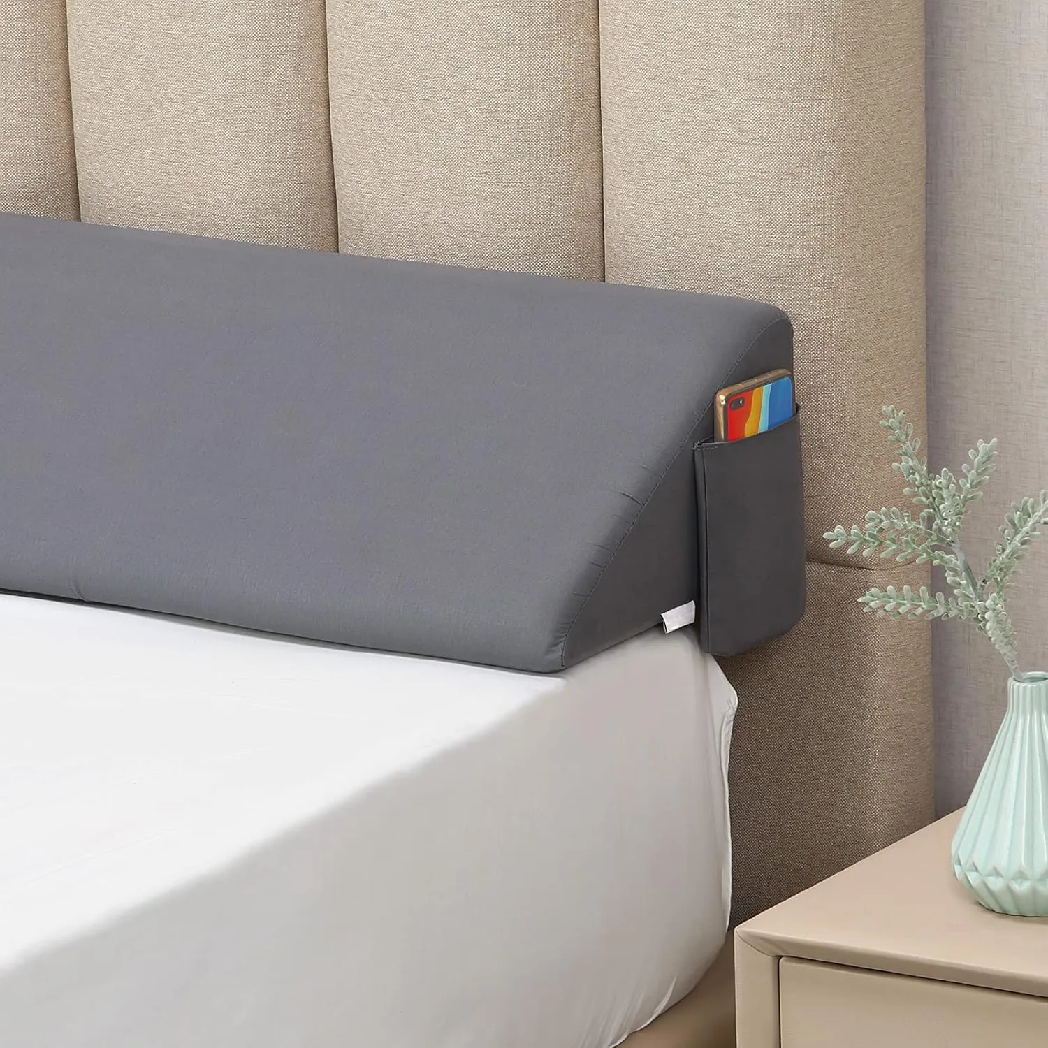 Vekkia King Bed Wedge Pillow for Headboard/Bed Mattress Gap Filler Wedge,Bed Gap Filler Close Gap (0-6"),Stop Pillow Falling Down-Gray(76"x10"x6")