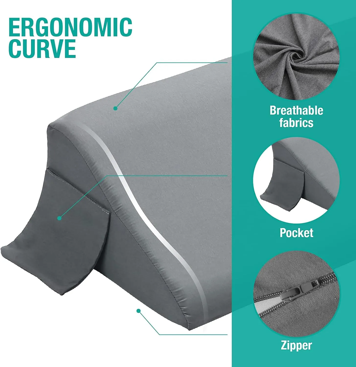 Vekkia King Bed Wedge Pillow for Headboard/Bed Mattress Gap Filler Wedge,Bed Gap Filler Close Gap (0-6"),Stop Pillow Falling Down-Gray(76"x10"x6")
