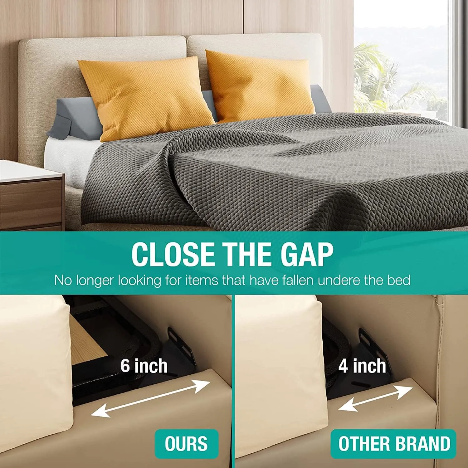 Vekkia King Bed Wedge Pillow for Headboard/Bed Mattress Gap Filler Wedge,Bed Gap Filler Close Gap (0-6"),Stop Pillow Falling Down-Gray(76"x10"x6")