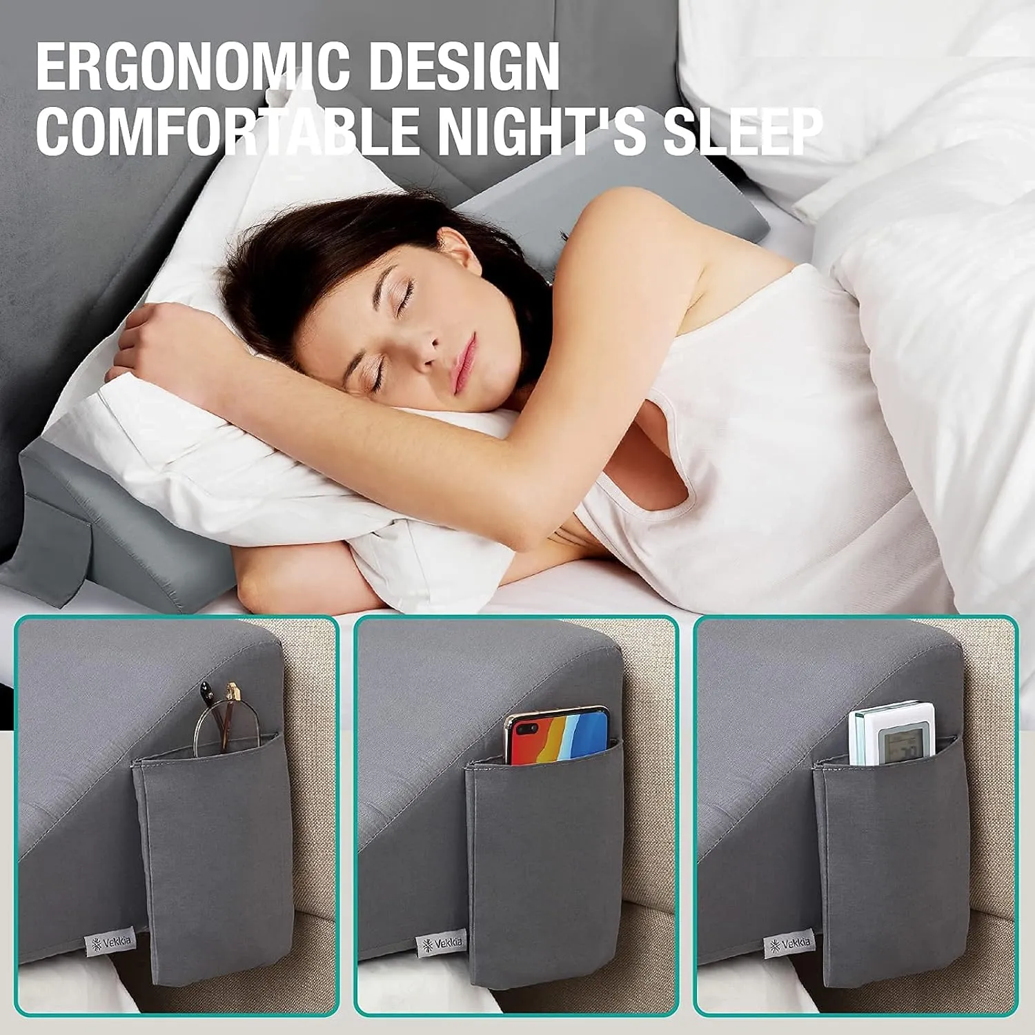 Vekkia King Bed Wedge Pillow for Headboard/Bed Mattress Gap Filler Wedge,Bed Gap Filler Close Gap (0-6"),Stop Pillow Falling Down-Gray(76"x10"x6")