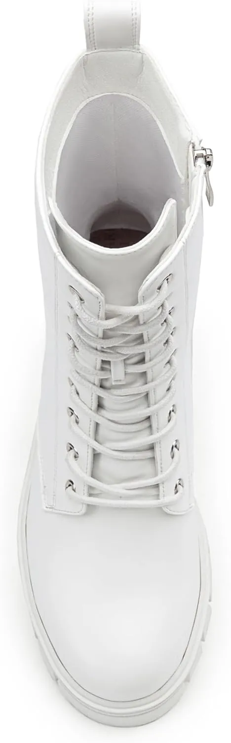 Vepose Women's Mid Calf Combat Boots Lace-up Elastic Chunky Platform Boot with Side Zipper