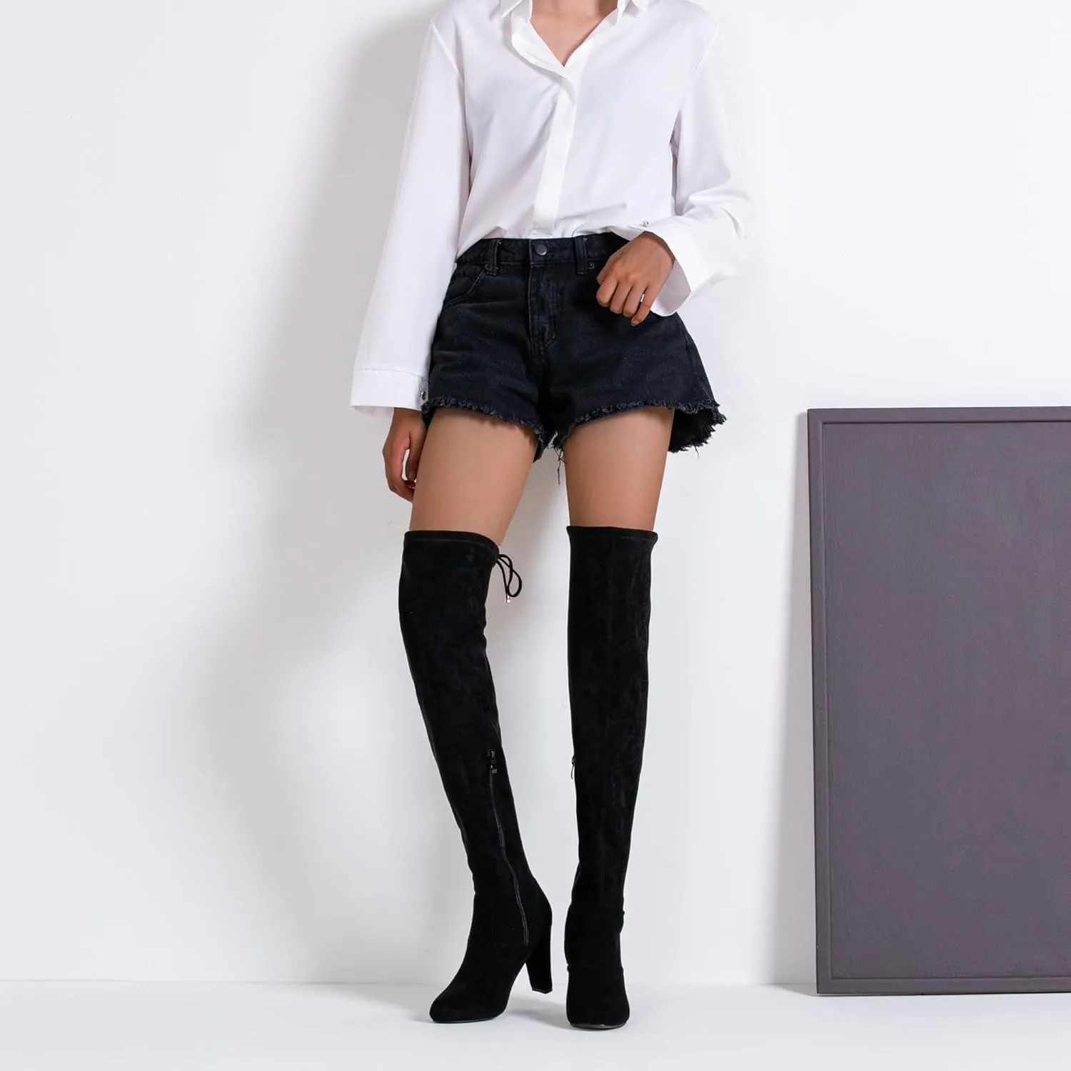 Vepose Women’s Thigh High Over The Knee Boots Suede Fashion Long 3.5 Inch Heel Boots with Zipper