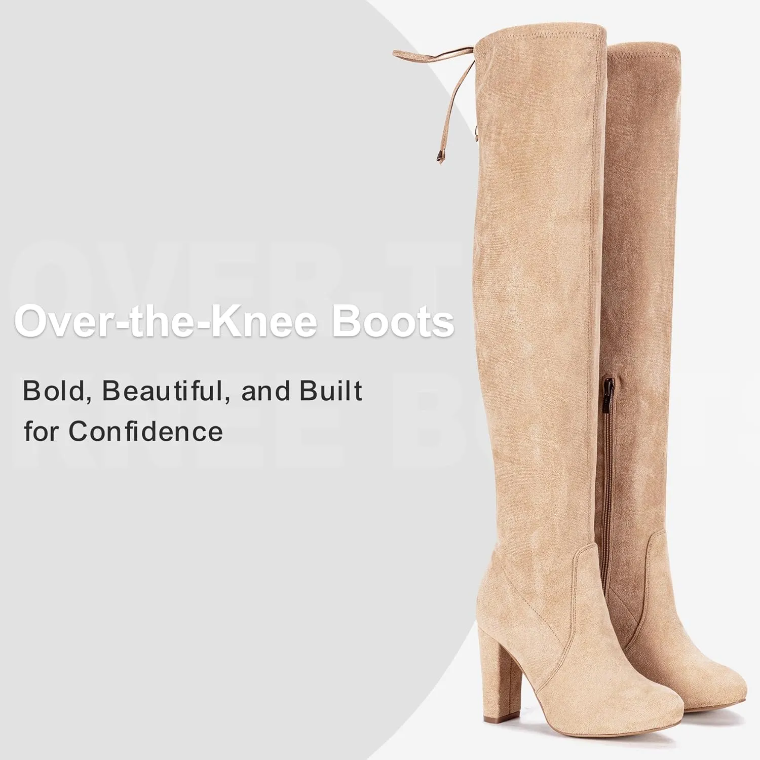 Vepose Women’s Thigh High Over The Knee Boots Suede Fashion Long 3.5 Inch Heel Boots with Zipper