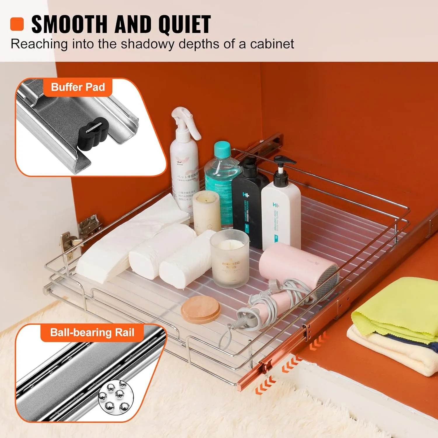 VEVOR 15.5" Wx21 Dx3.5 H Pull Out Cabinet Organizer, Heavy Duty Slide Out Pantry Shelves, Chrome-Plated Steel Roll Out Drawers, Storage for Home Under Sink, 17" Wx22 Dx7 H Install Size for Cabinet