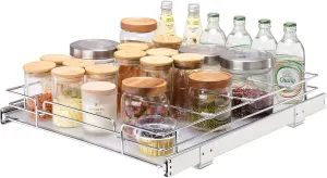 VEVOR 15.5" Wx21 Dx3.5 H Pull Out Cabinet Organizer, Heavy Duty Slide Out Pantry Shelves, Chrome-Plated Steel Roll Out Drawers, Storage for Home Under Sink, 17" Wx22 Dx7 H Install Size for Cabinet