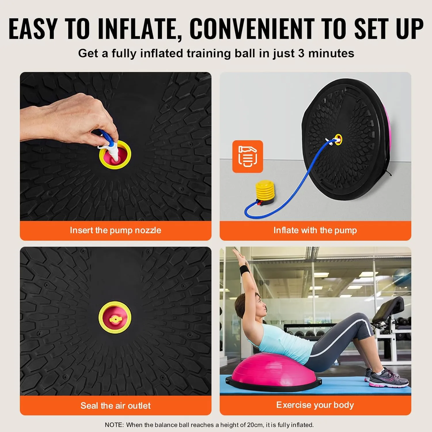 VEVOR Half Exercise Ball Trainer, 23/26 inch Balance Ball Trainer, 1500lbs Capacity Stability Ball, Yoga Ball with Resistance Bands & Foot Pump, Strength Fitness Ball for Home Gym Full Body Workout Black