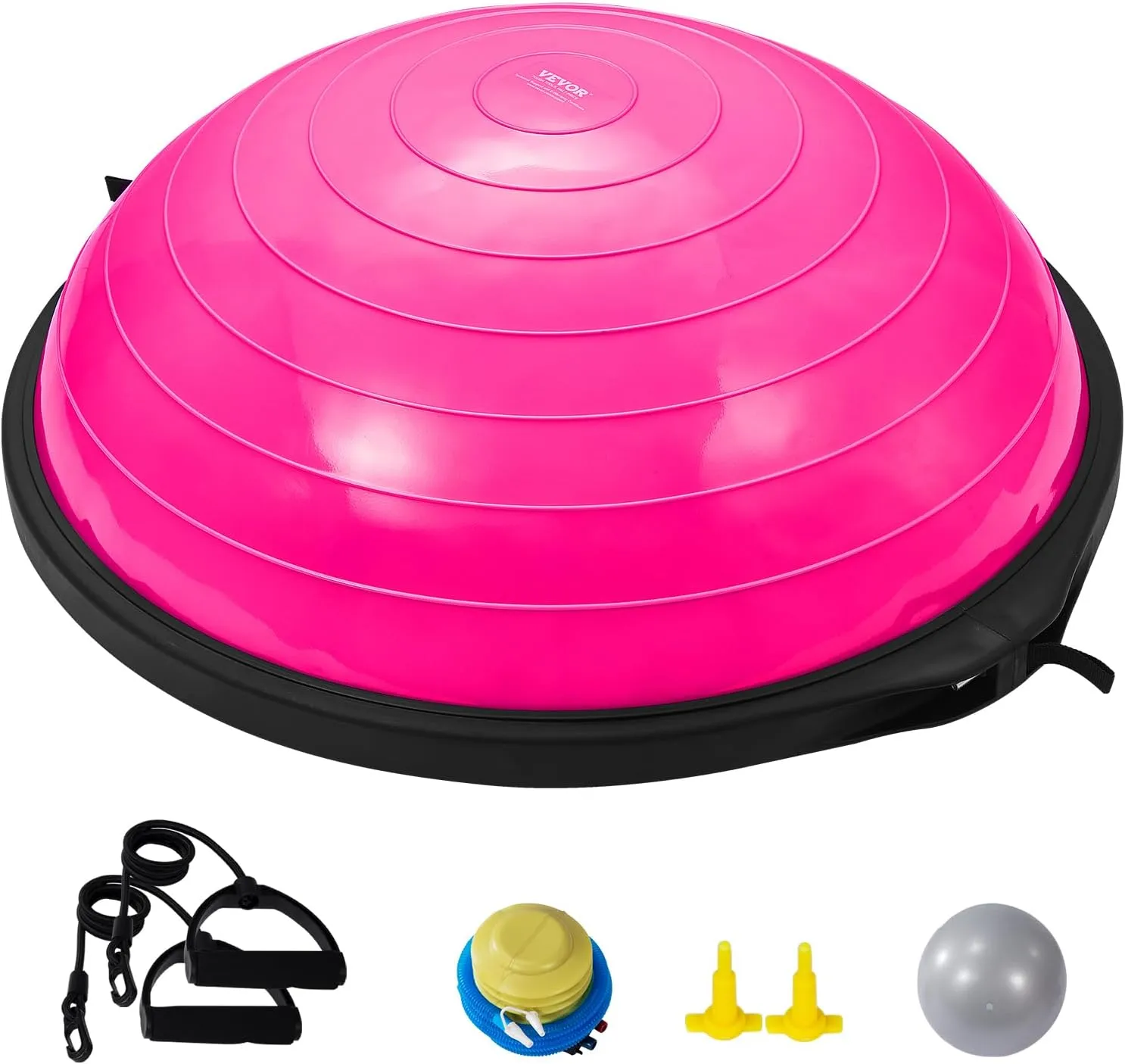 VEVOR Half Exercise Ball Trainer, 23/26 inch Balance Ball Trainer, 1500lbs Capacity Stability Ball, Yoga Ball with Resistance Bands & Foot Pump, Strength Fitness Ball for Home Gym Full Body Workout Black