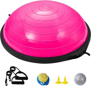 VEVOR Half Exercise Ball Trainer, 23/26 inch Balance Ball Trainer, 1500lbs Capacity Stability Ball, Yoga Ball with Resistance Bands & Foot Pump, Strength Fitness Ball for Home Gym Full Body Workout Black