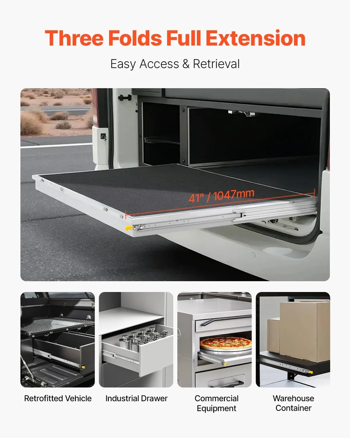VEVOR Heavy Duty Drawer Slides, 1 Pair 40inch Locking Drawer Slides, 500lbs Load Capacity, Side Mount Ball Bearing Drawer Glides, Full Extension Industrial Locking Rail